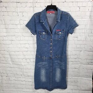 HOTKISS Women's Blue Denim Button Up Short Sleeve Dress XL Vintage 90's 1990's
